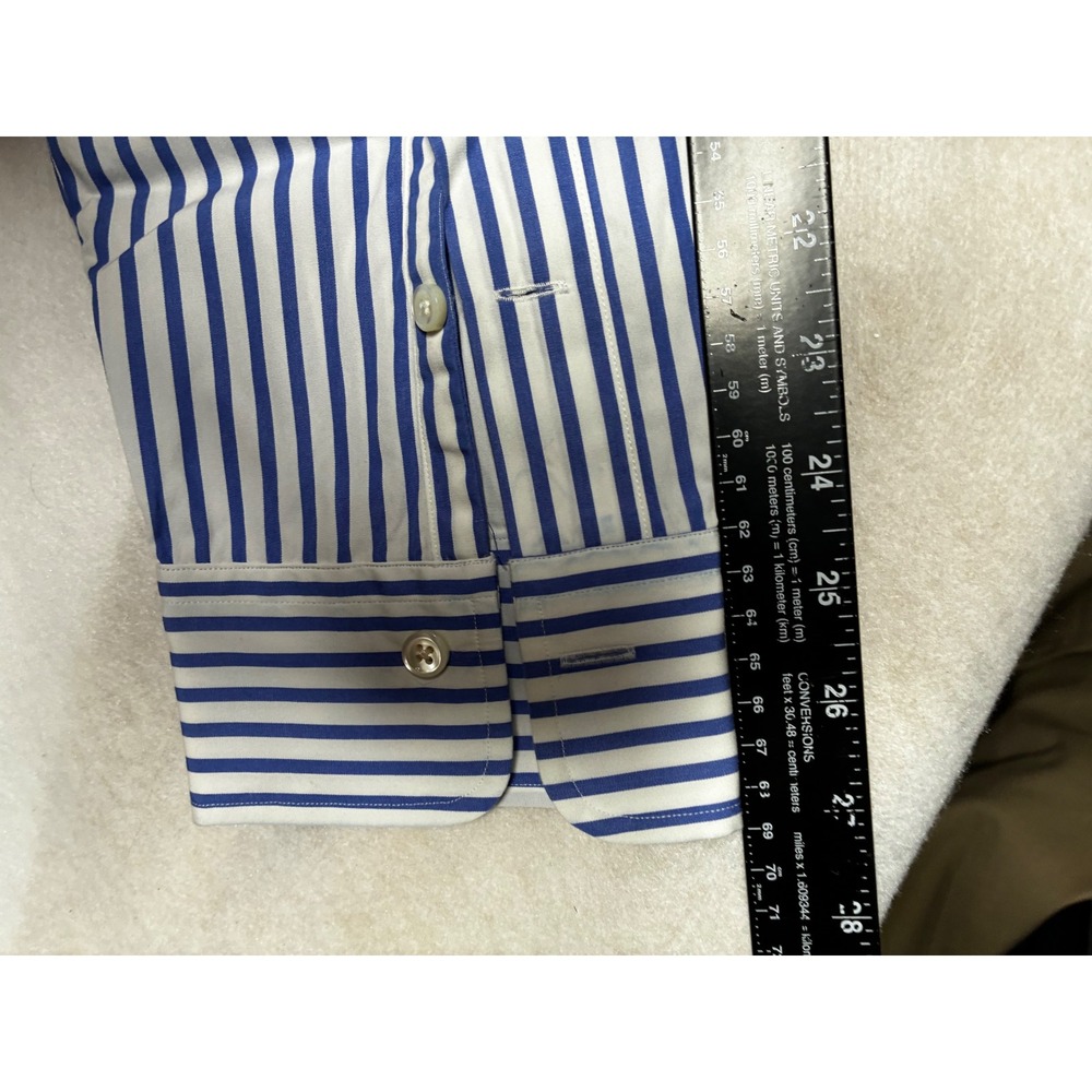 Polo Ralph Lauren Regent Dress Shirt Mens 17.5 44 Blue White Striped Long Sleeve - Picture 8 of 9